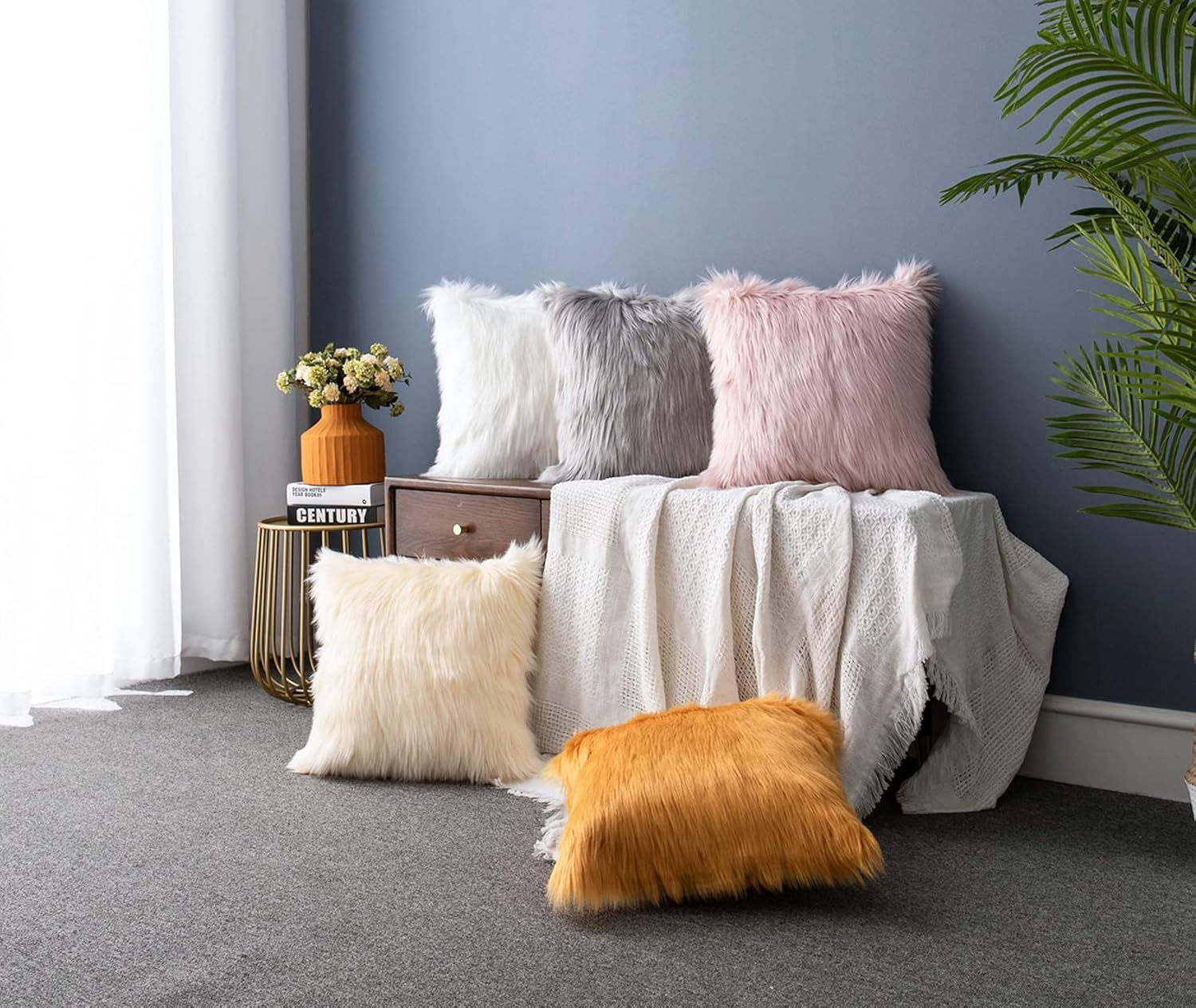 LIGICKY Set of 2 Black Fluffy Pillows Luxury Series Soft Faux Fur Throw Pillow Cover Decorative Square Plush Pillow Case Cushion Cover for Couch Sofa Bed, 18" x 18" - Image 6