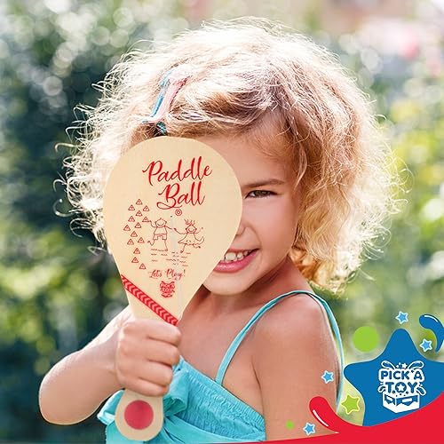 Miniatura 7 de PICK A TOY Juego de paleta de madera (juego de 2) con bolsa de transporte azul - Juego de interior y exterior Divertido y clásico juego de paleta