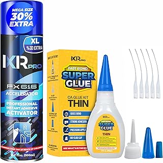 CA Glue with Activator Kit 1.75 oz Thin Viscosity Cyanoacrylate Glue 16.9 oz Activator Spray Heavy-Duty SuperGlue for Gap-Filling, Wood, Metal, Plastic, Furniture Repair, Vertical, Overhead Surface