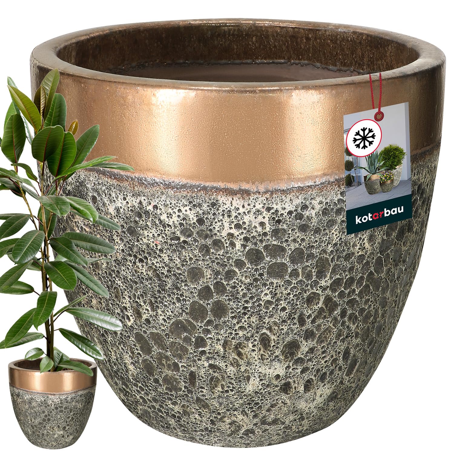 KOTARBAU® Vaso da fiori, altezza 41 cm ⌀ 46 cm, vaso per piante in ceramica dorato, vaso per fiori resistente al gelo, vasi per piante per esterno, vaso da fiori per interni ed esterni, vaso per