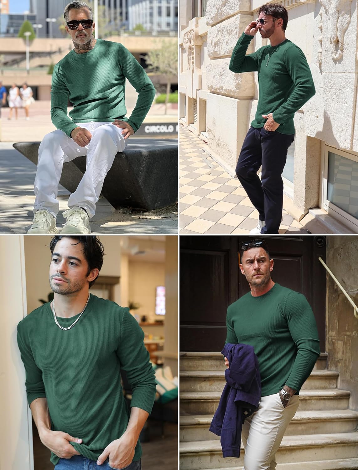 COOFANDY Mens Long Sleeve Shirts Thermal T-Shirt Slim Fit Crewneck Sweater Knitted Pullover Shirt