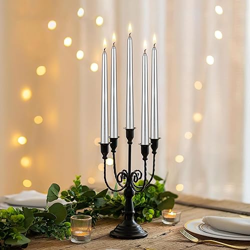 Miniatura 6 de Mega Candles 12 velas cónicas plateadas sin perfume, velas de cera vertidas a mano de 10 x 78 pulgadas, decoración del hogar, recepciones de boda,