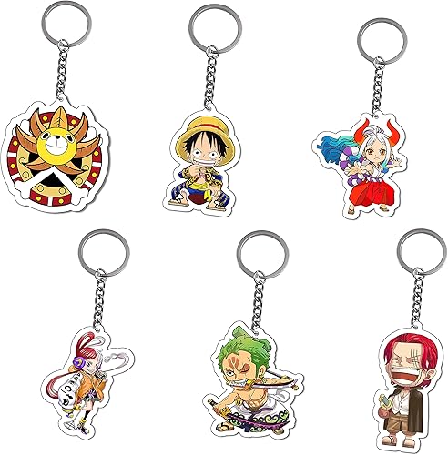 Punchi - Llavero de pieza (6 piezas) para llaves, cartera, llavero de anime, fiesta de cosplay, suministros para niños, juego de regalos lindos para