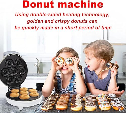 Miniatura 5 de Máquina para hacer donas, mini máquina eléctrica para hacer donas y gofres, 110 V-220 V, revestimiento antiadherente que hace que 7 donas en minutos