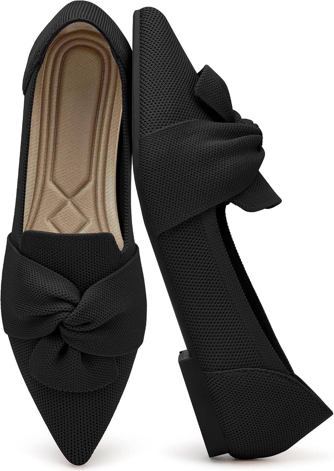 HARENCE Dressy Ballet Flats for Women: Comfortable 155g Lightweight Pointed Toe Breathable Knit Shoes - Ideal for Business Office Work