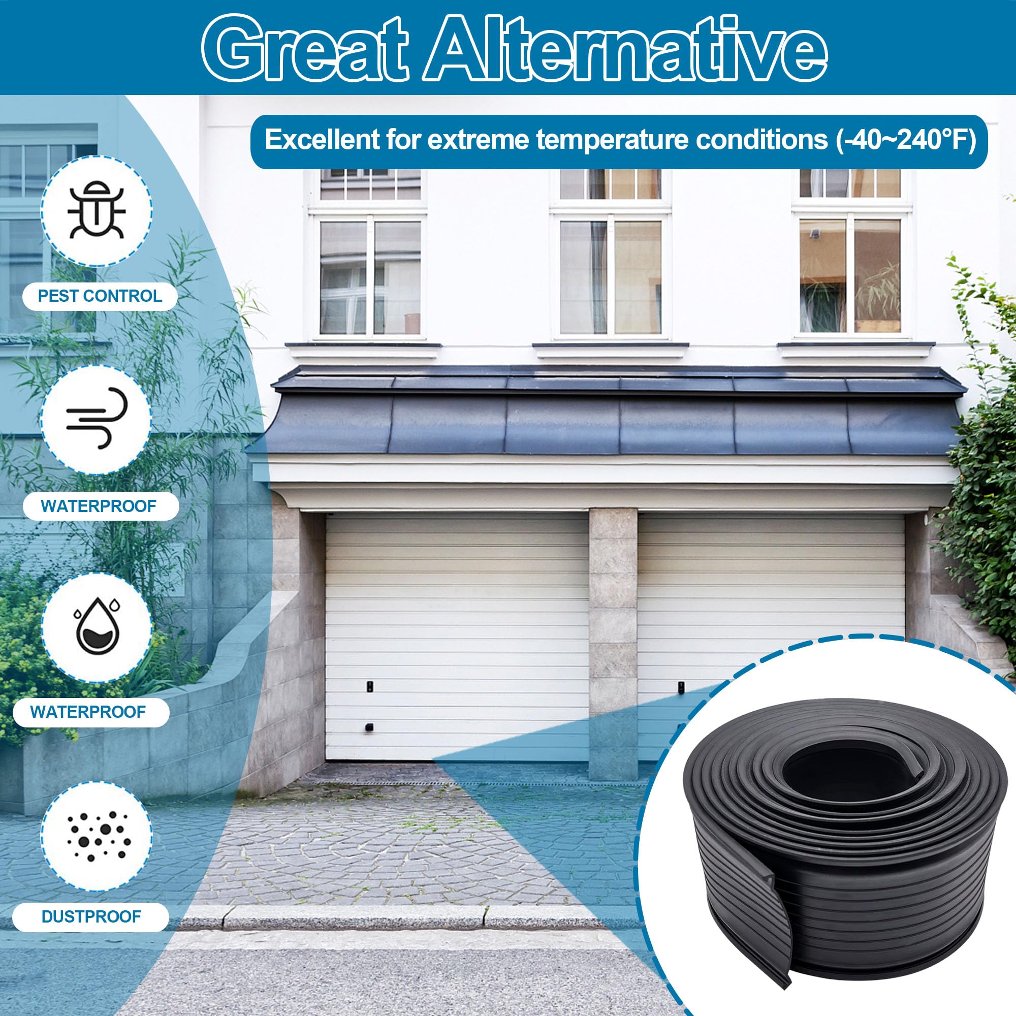 Guarnizione inferiore per porta del garage, 4,6 m, per porte di garage Clopay con fondo in gomma, guarnizione di ricambio per porte larghe 4,6 m