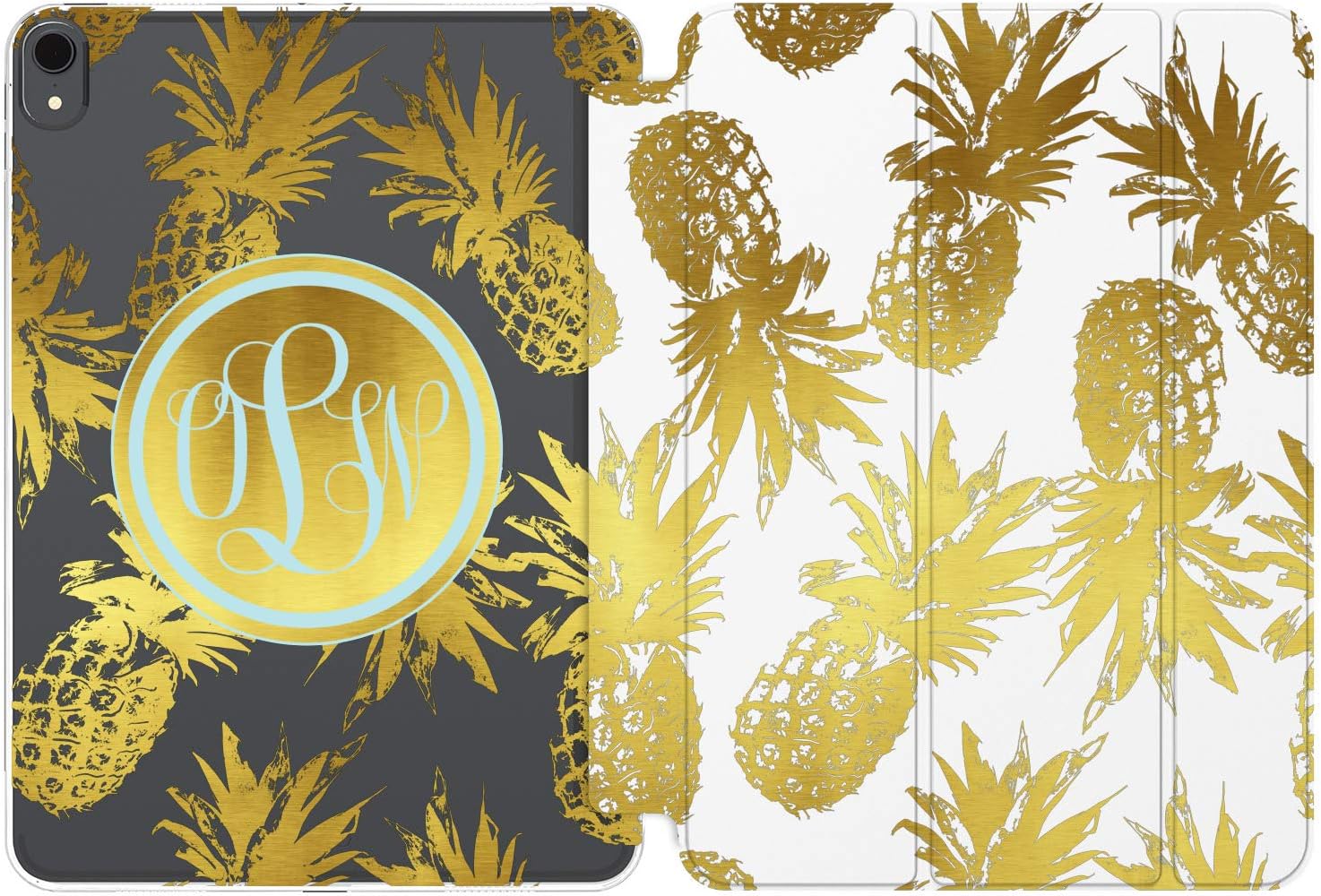 Case for iPad Pro 13 M4 Air M2 11 2024 4th 10.9 2022 10.2 12.9 10.5 9.7 Mini 6 5 4 3 2 1 Tropical Gold Print Personalized Pineapple Fruit Summer Stand Custom Closure Magnetic Cute Design