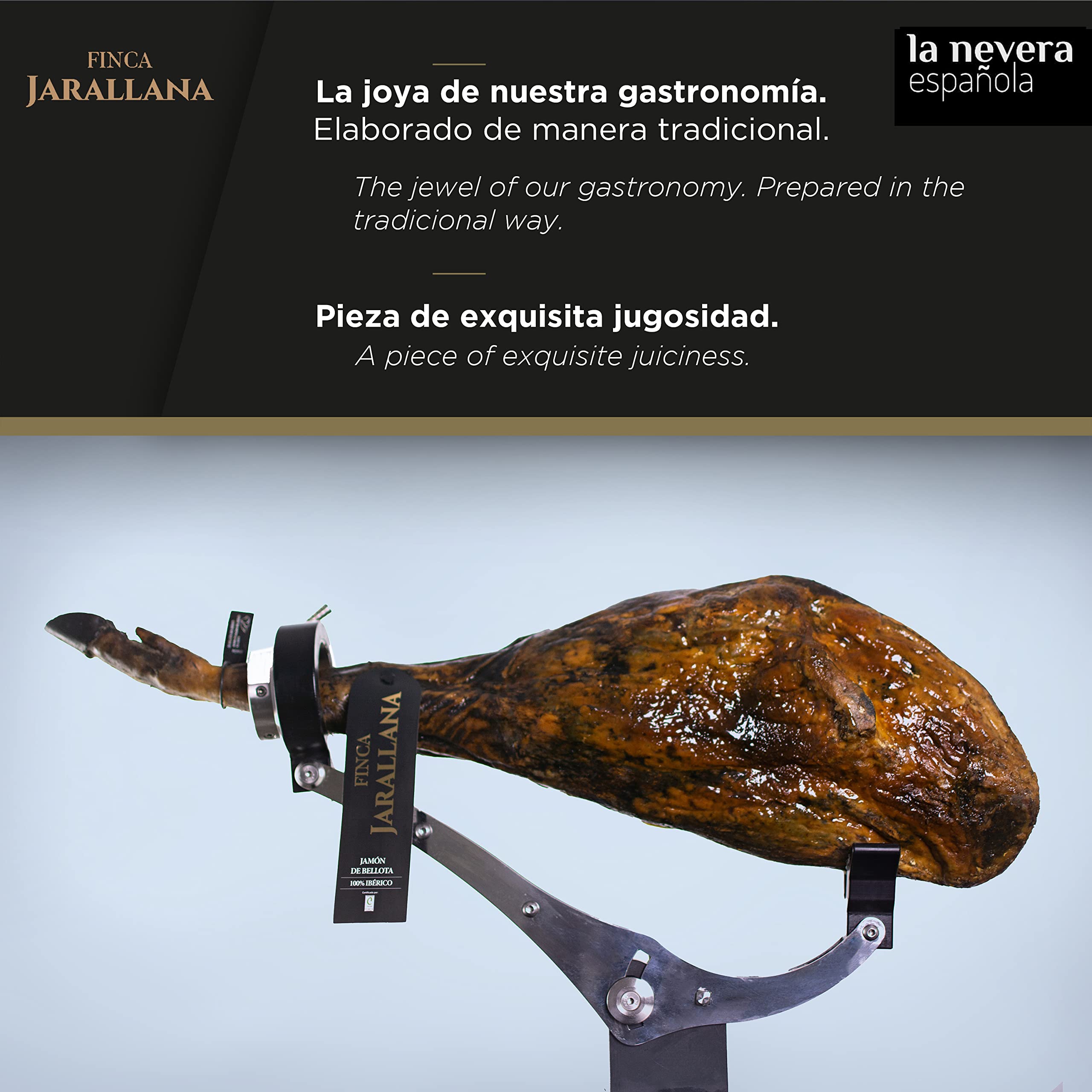 Finca Jarallana | Prosciutto di Ghianda 100% Iberico | Pezzo da 9 kg ca. Stagionatura Minima di 36 Mesi e Essiccazione Naturale | Suini 100% Razza Iberica