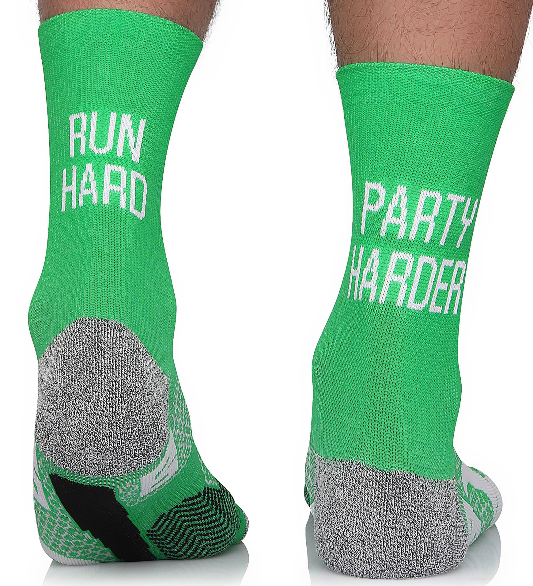 TODO RUNNING RAID CREW Laufsocken mit Lustige Aufschrift, Anti Blasen Socken, Running Socks Men. Bunte Sport Socken Damen 39-42, Laufsocken Herren (Run Hard Party Harder, 39-42)