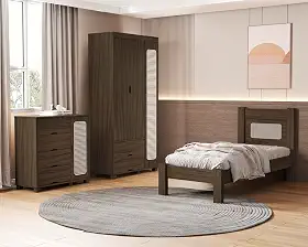Quarto Completo Solteiro Clara Com Cômoda Roupeiro e Cama. (Chocolete)