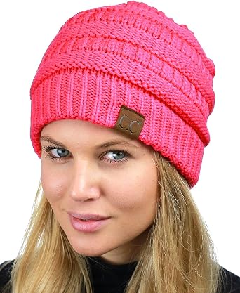 C.C Unisex Chunky Soft Stretch Cable Knit Warm Fuzzy Lined Skully Beanie