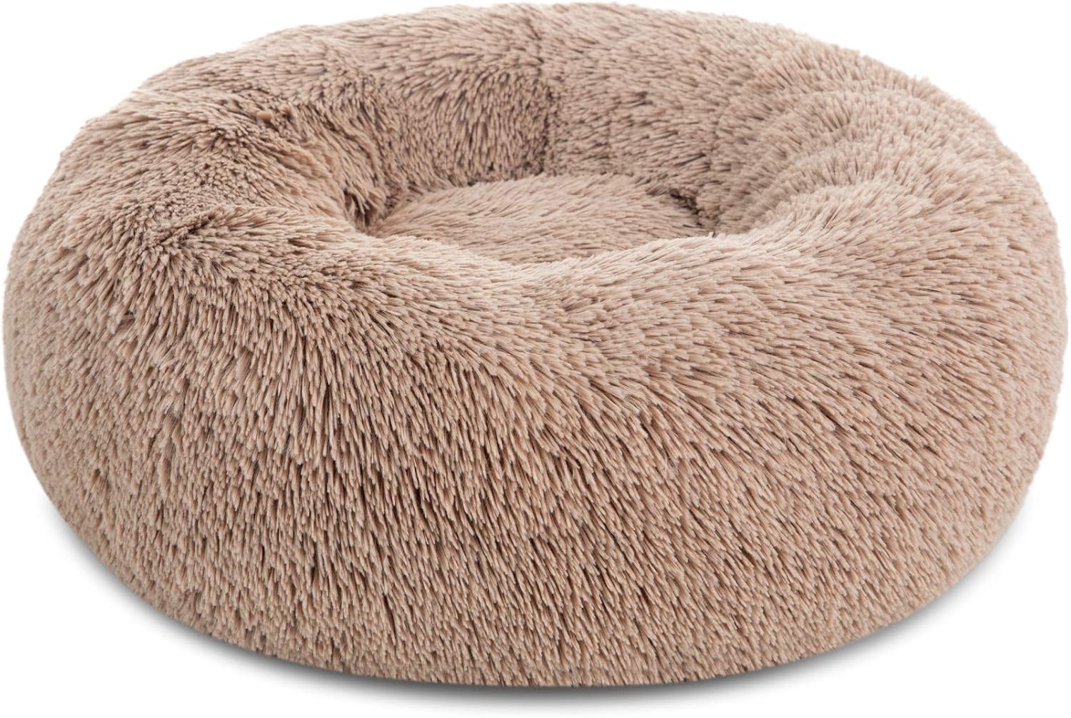 Bedsure Calming Cat Beds for Indoor Cats - Large Cat Bed Washable 20 inches, Anti Anxiety Round Fluffy Plush Faux Fur Pet Bed, Fits up to 15 lbs Pets, Camel : Pet Supplies