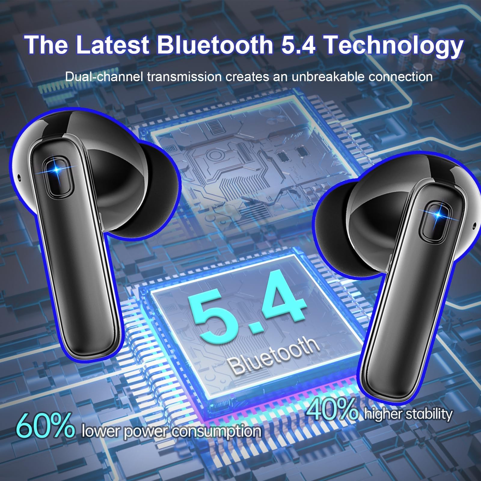 Auriculares Inalámbricos Bluetooth, 40H Auriculares Bluetooth HD HiFi Estéreo, 2026 Cascos Inalambricos Bluetooth 5.4 con ENC Reducción de Ruido, Pantalla LED/USB-C, Audifonos IP7 Impermeable, Negro