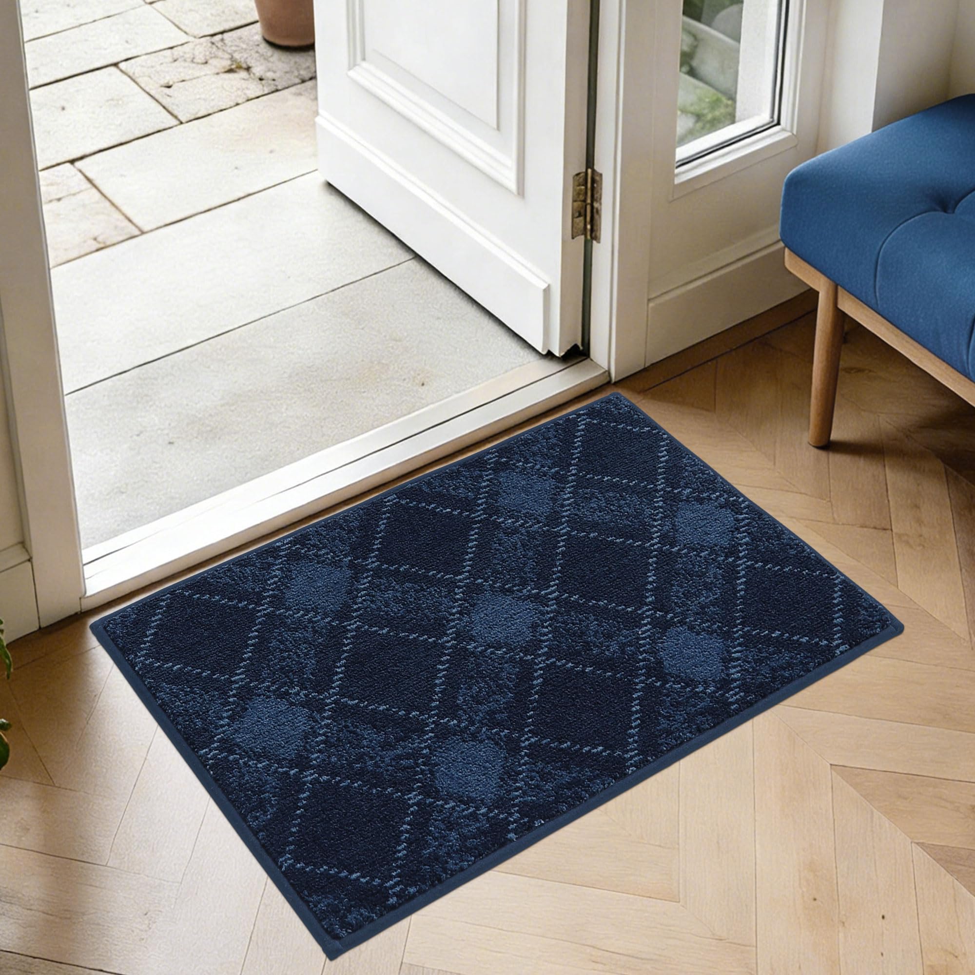 COSY HOMEER Front Door Mat Indoor 50x80 cm, Rolling-up Package No Creases, Non-Slip Dirt Trapper Entryway Rugs, Washable Low Profile Welcome Floor Mats, Blue โ image 1