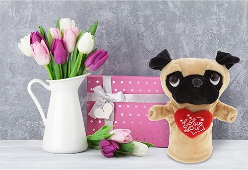 Miniatura 6 de DolliBu Marioneta de peluche con diseño de perro I Love You Dog Pug  Lindo animal de peluche con corazón y nombre personalizado para San Valentín,