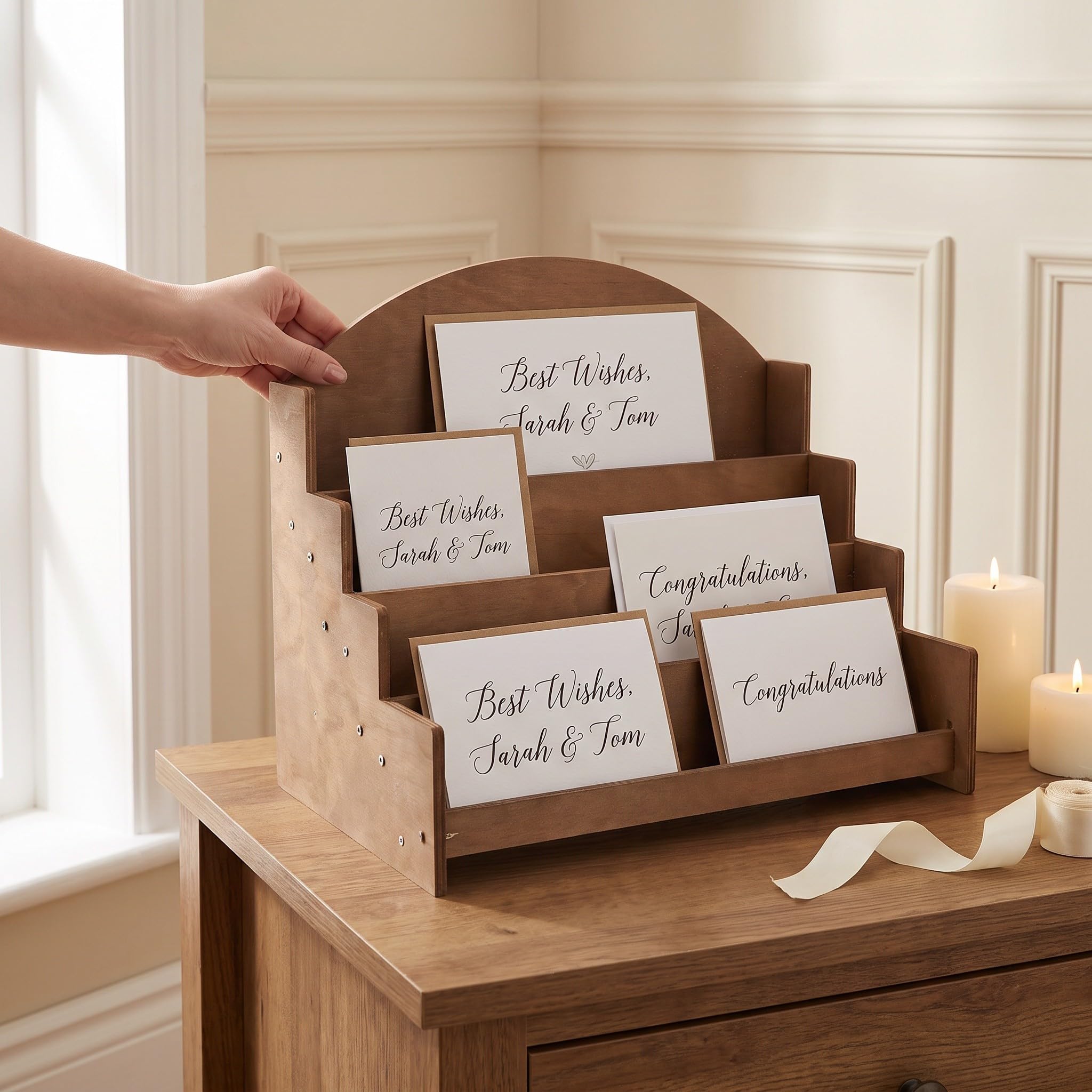 Angoily Porta Biglietti Auguri in Legno a 4 Livelli, Design Rustico