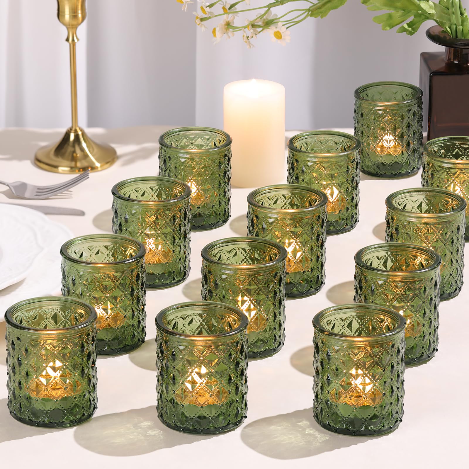 20 portavelas votivos, portavelas de cristal verde para centro de mesa de boda, portavelas para decoración de Navidad, fiesta y chimenea, adornos para el hogar, boda, fiesta, decoración de interiores