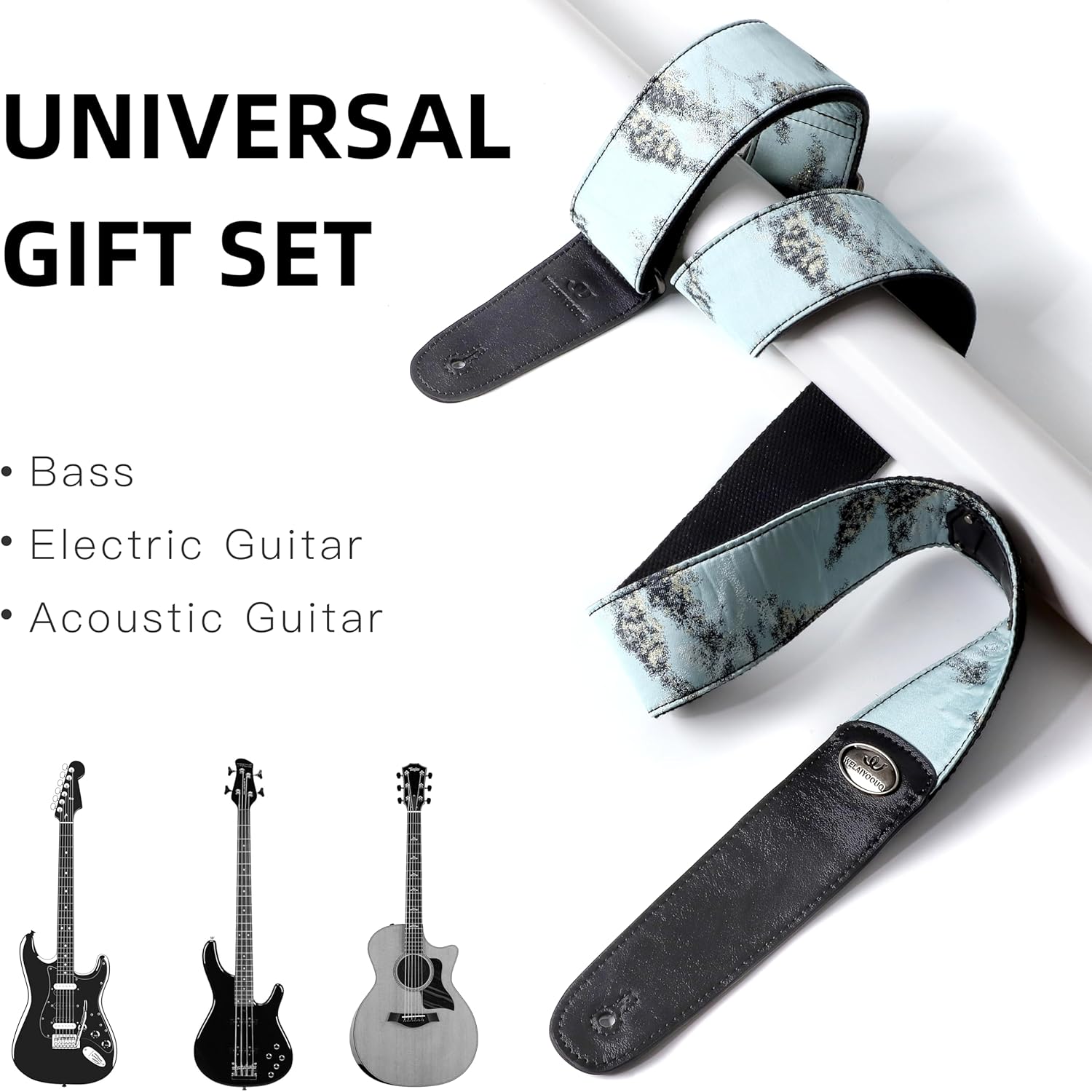 Guitar Strap, Stylish Adjustable Guitar Straps for Acoustic/Bass/Electric Guitar, Double Vegetable Tanned Cowhide on End, with Free Strap Button, 1 Pair Strap Locks and 4 Guitar Picks
