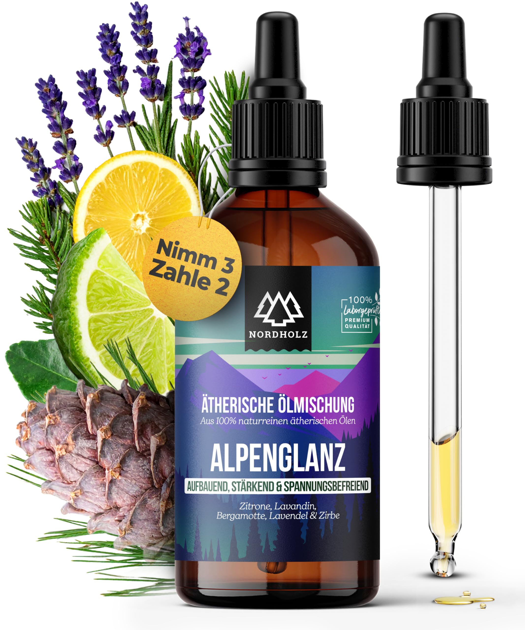 NORDHOLZ® [100% naturrein] – Frisch & spritzig, ätherisches Öl in Pharmaqualität aus Kaltpressung – Vegan, laborgeprüft – Für Sauna, Diffusor & Aromatherapie