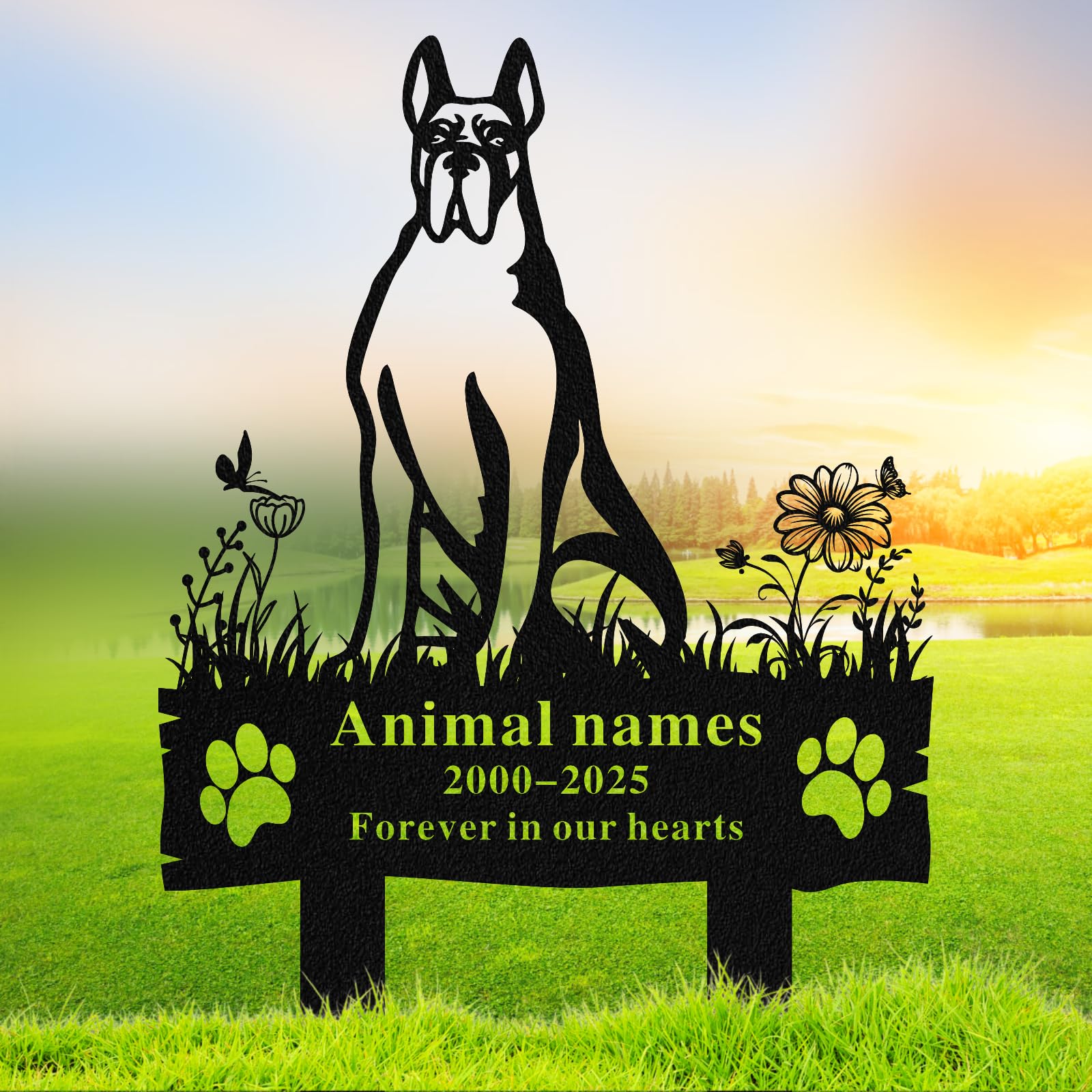 Quanqiuyi Custom Great Dane Dog Grave Marker - Metal Baked Enamel Memorial Stake, Waterproof Pet Cemetery Plaque for Outdoor, Sympathy Gift