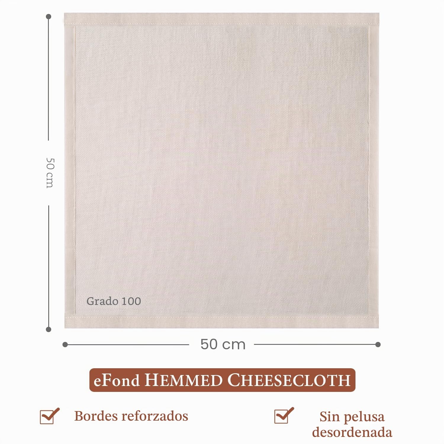 eFond 4 Piezas Telas Filtrante Reutilizable de Algodón Puro sin Blanquear 50x50cm - Colador Ultrafino Lavable para Queso, Zumos y Cocina - Grado 100 (Tela de Filtración, Cheese Cloth)