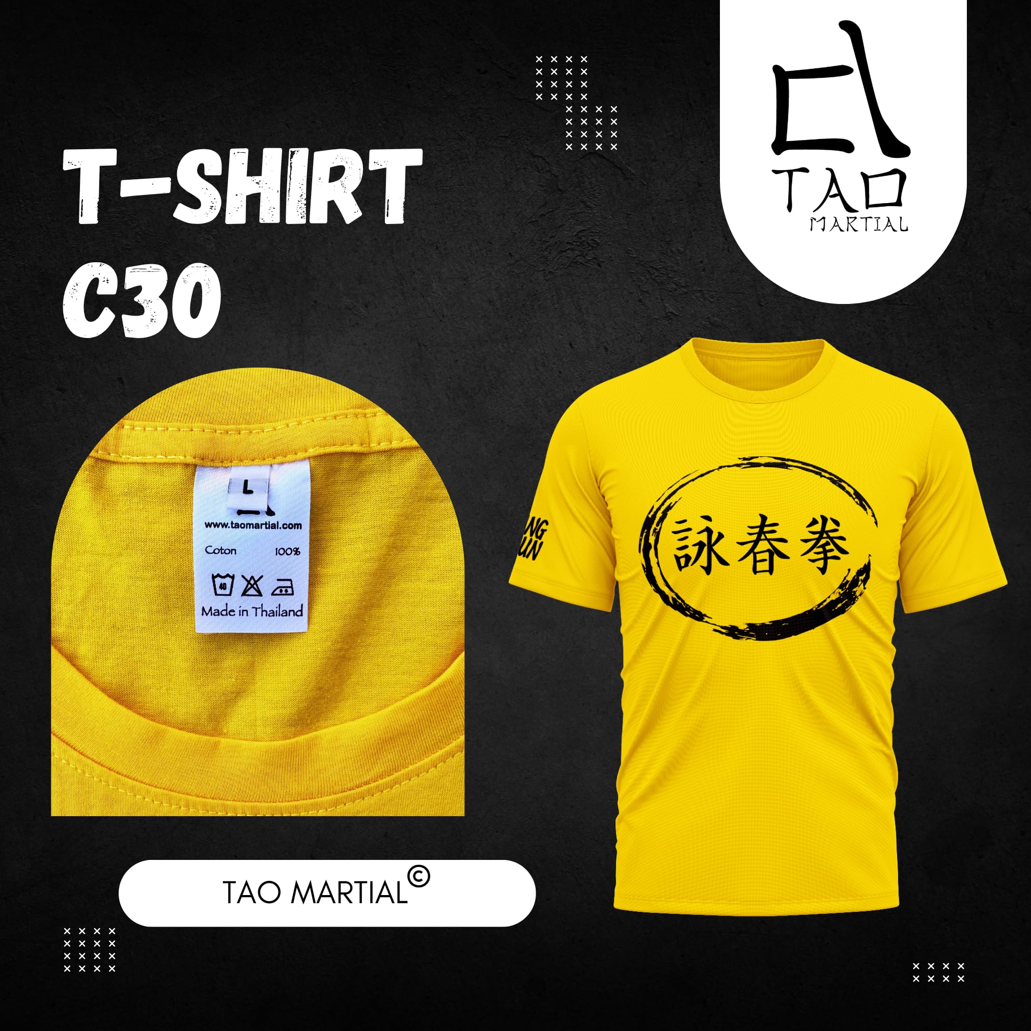 TAO MARTIAL Camiseta Wing Chun Kung Fu, camiseta 100% algodón, ligera y flexible, modelo C30, dorado, M