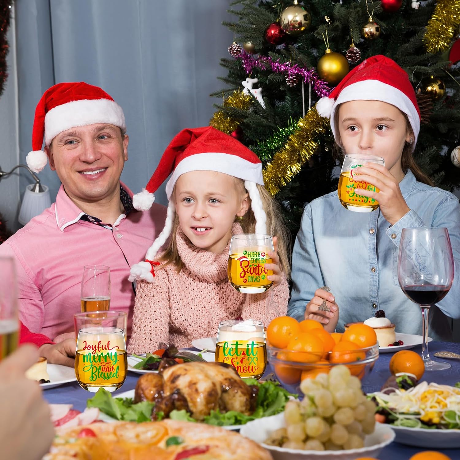 Pickmesh 6 Pcs Christmas Wine Glasses 12oz Xmas Stemless Drinking Glasses Cups Merry Christmas Party Gifts for Women Men Family - Image 5