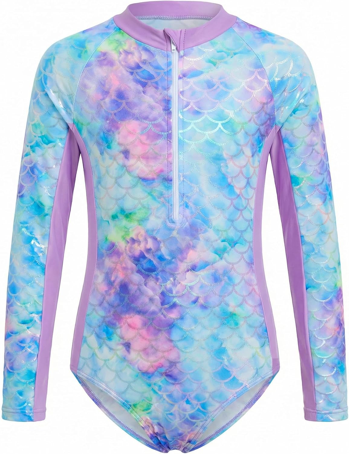 JiAmy Girls One Piece Swimsuit Toddler Long Sleeve Gradient Mermaid Bathing Suit Summer Beach Swimwear Zipper for 3-12Y
