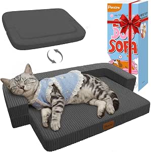 Persure Orthopedic Dog Bed for Medium Large Dogs, Waterproof Memory Foam Pet Couch with Bolster, Adjustable Pillow, Non-Slip Bottom & Washable Cover, 28 inch