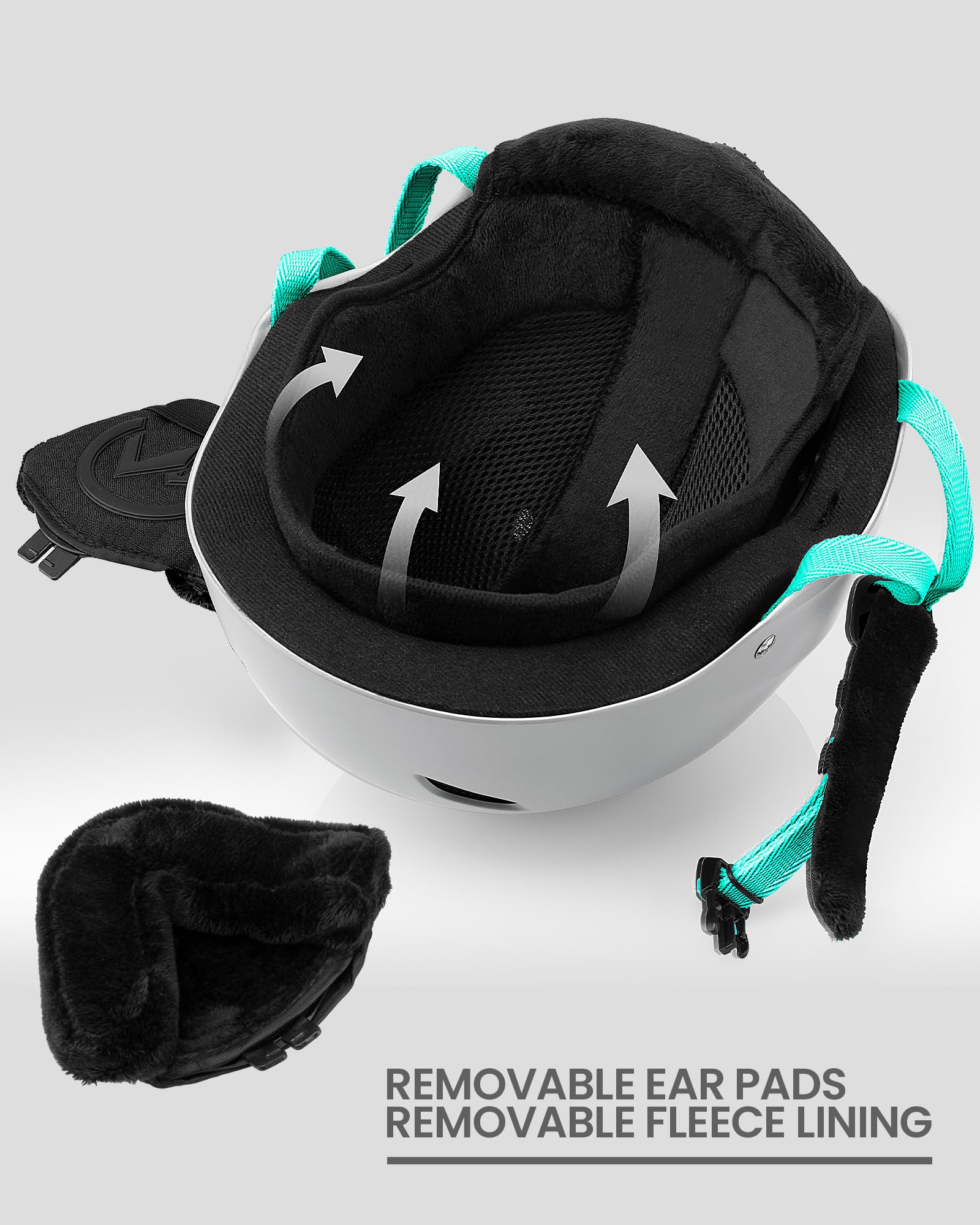 OutdoorMaster Kelvin Ski Helmet - Snowboard Helmet for Men, Women & Youth (White+Teal,M)