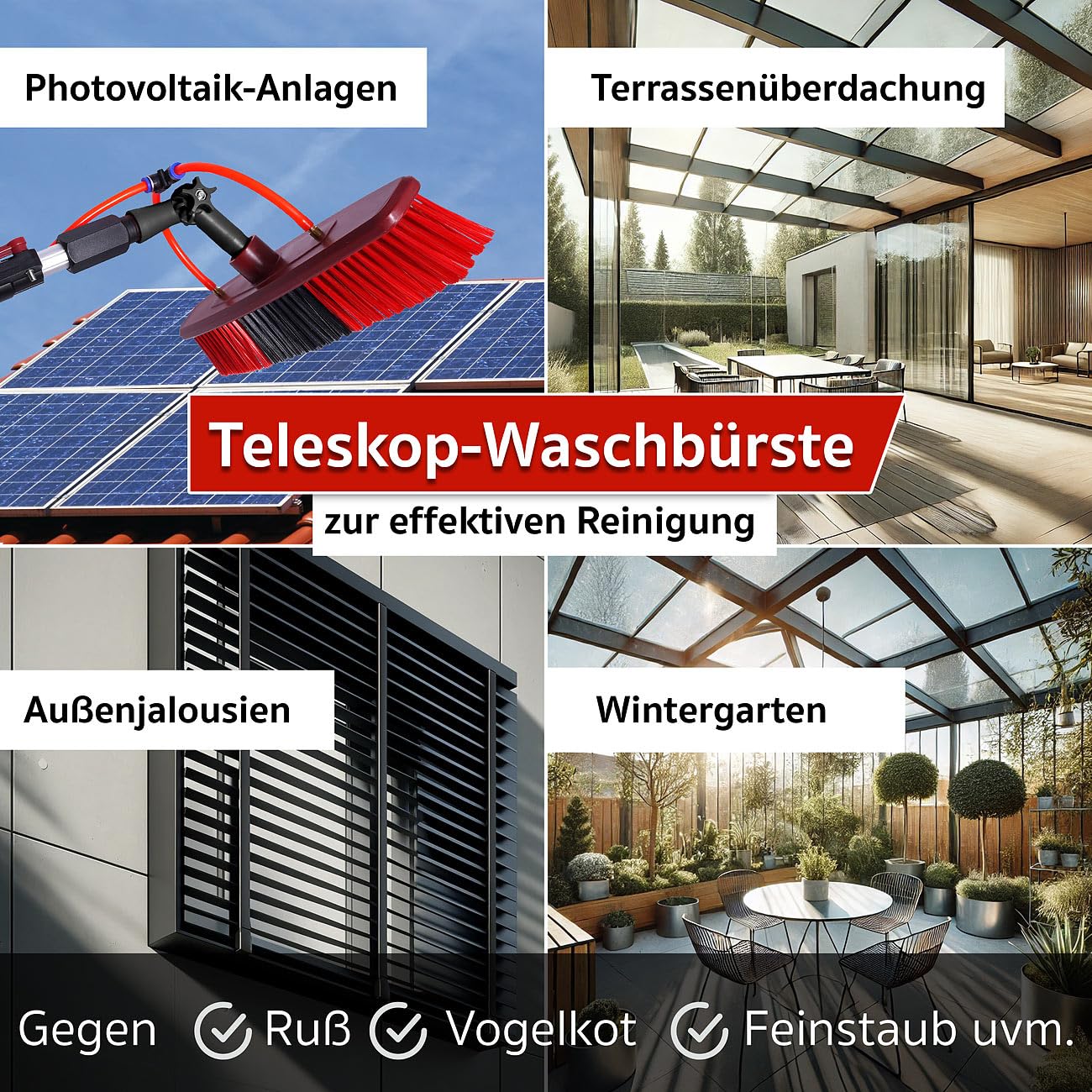 AGT Teleskopbürste: Teleskop-Waschbürste, bis 7 m, Alu-Stangen, Reinigungsmittel-Tank (Teleskop Reinigungsbürste, Teleskopbesen, PV)