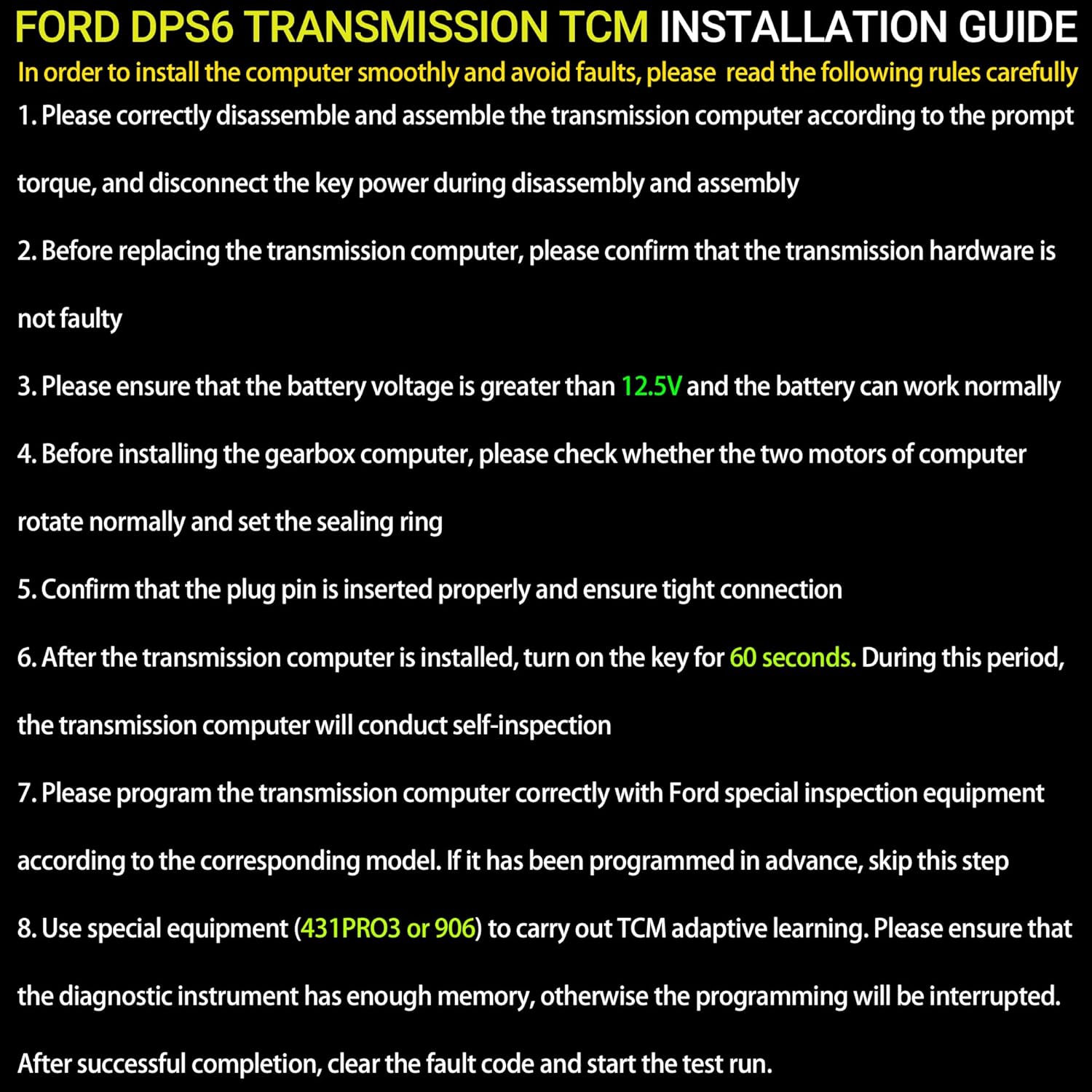 Automatic DCT250 DPS6 TCM Transmission Control Module Unit Programmed TCU for Ford Focus 2.0L 2011-2018 S SE ST #AE8Z-7Z369-F AE8Z7Z369F