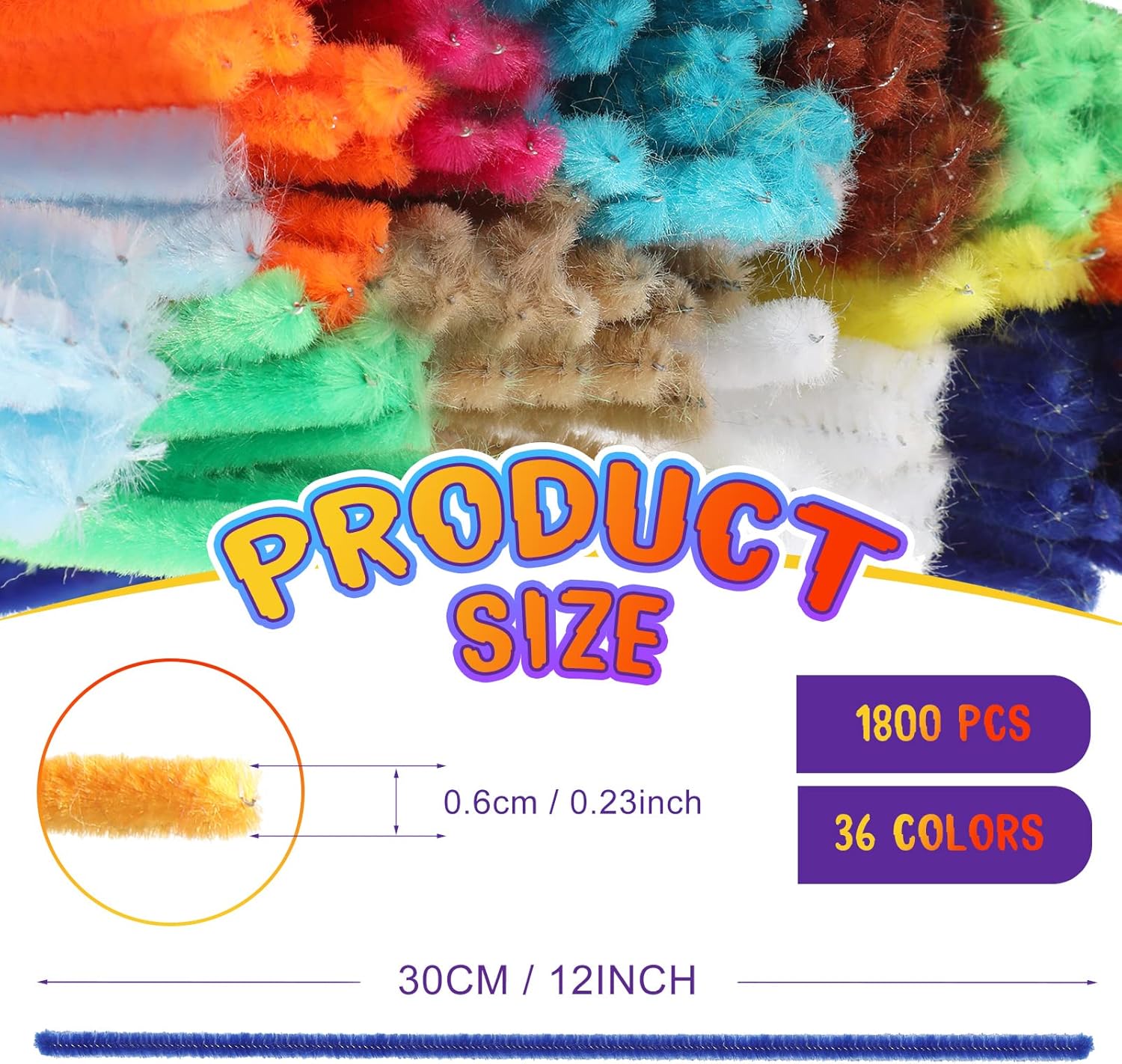 Yunsailing 1800 Pcs Pipe Cleaners 6 mm x 12 Inch Chenille Stems Pipe Cleaners Craft Supplies Art Supplies Adults DIY Creative Decorations Creative DIY Projects Decorations (Classic Color)
