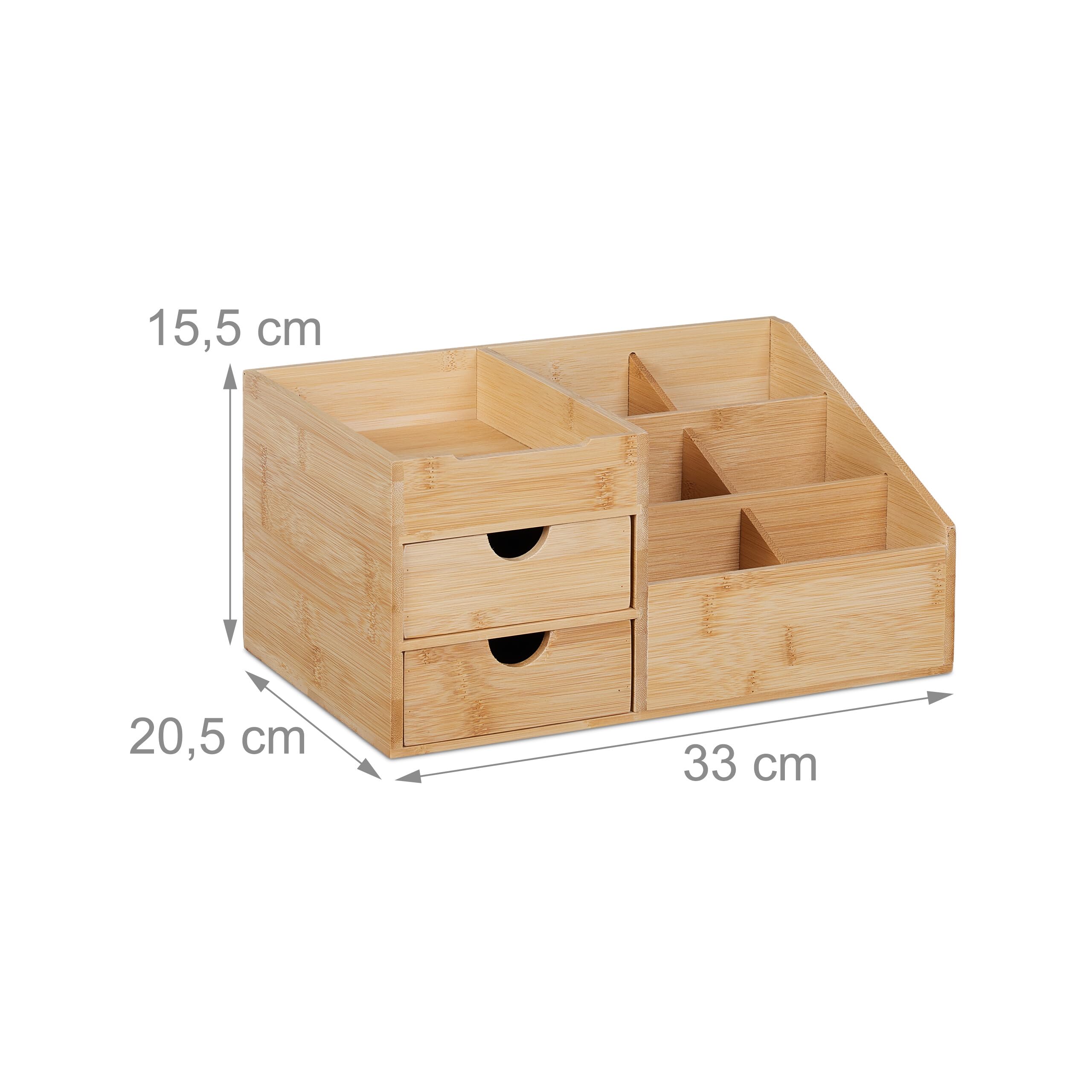 Relaxdays Organisateur Bureau En Bambou - 2 Tiroirs, 7 Compartiments, Naturel