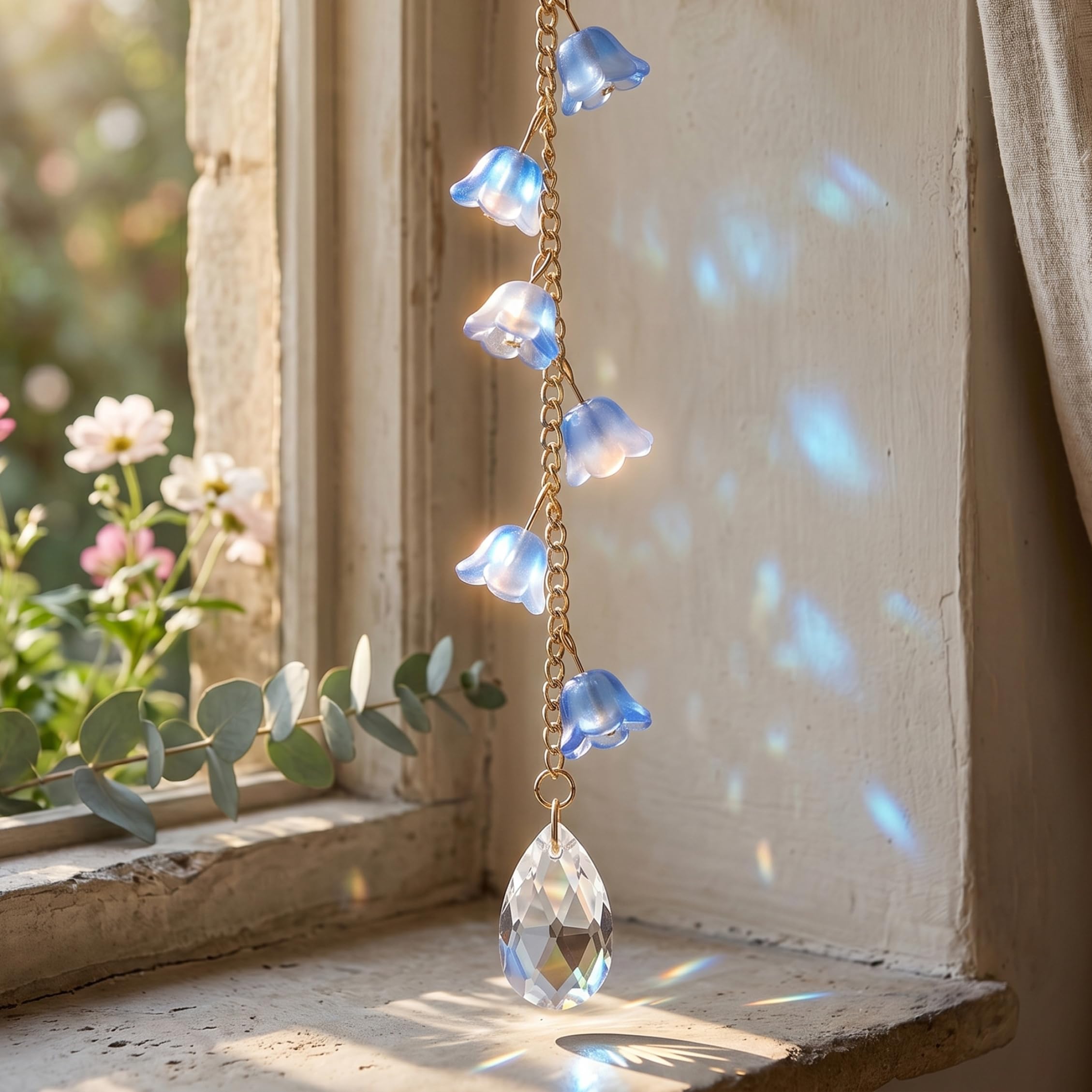 Hanging Car Accessories, Lily Of The Valley Car Mirror Hanging Accessories, Cute Flower Sun Catcher, Decor For Women (blue), Garden Décor