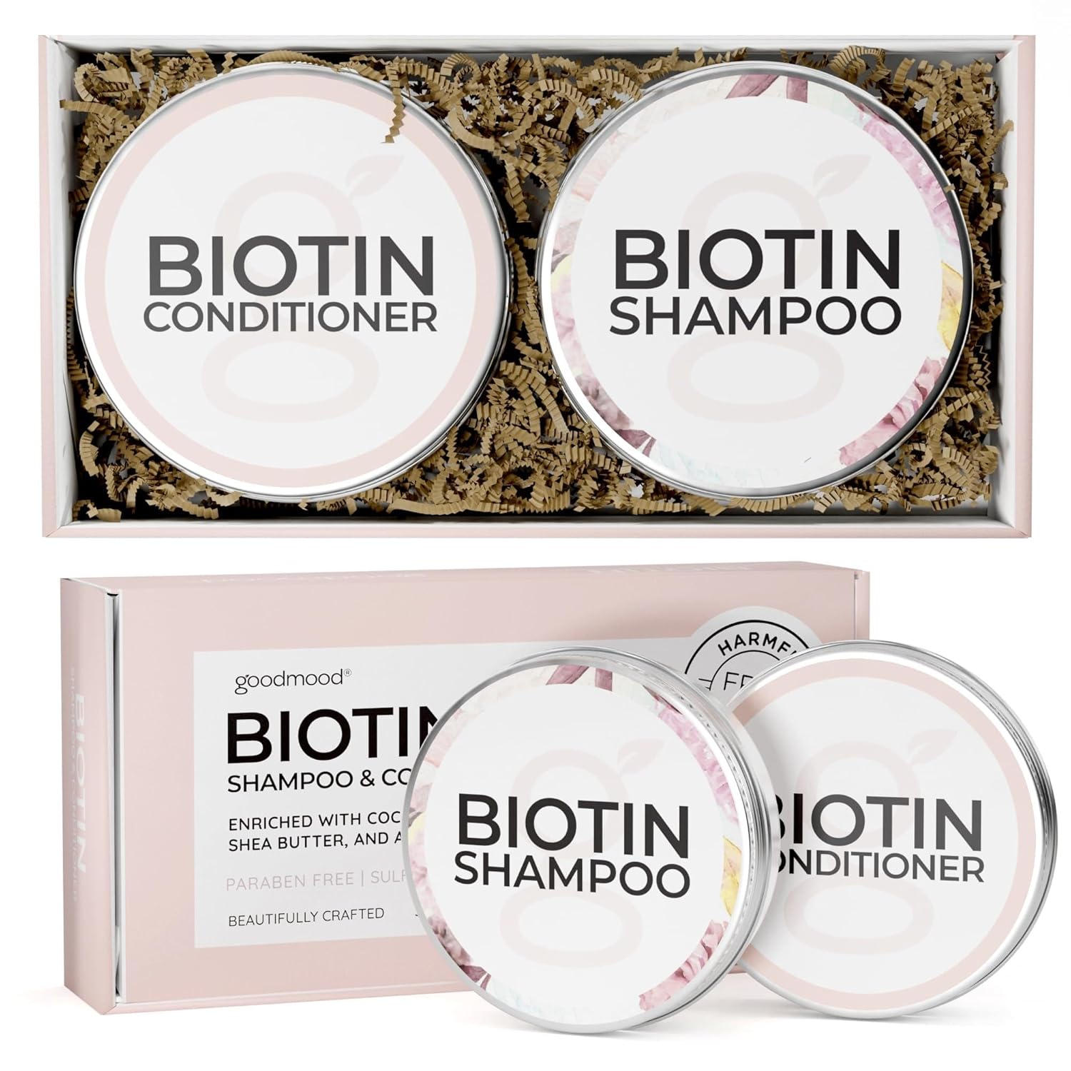 Biotin Shampoo and Conditioner Bars in Reusable Travel Metal Tins
