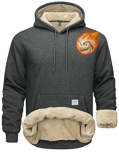 MAGCOMSEN Men's Hoodie Pullover Fleece Sweatshirts Heavyweight Sherpa Lined Thick
