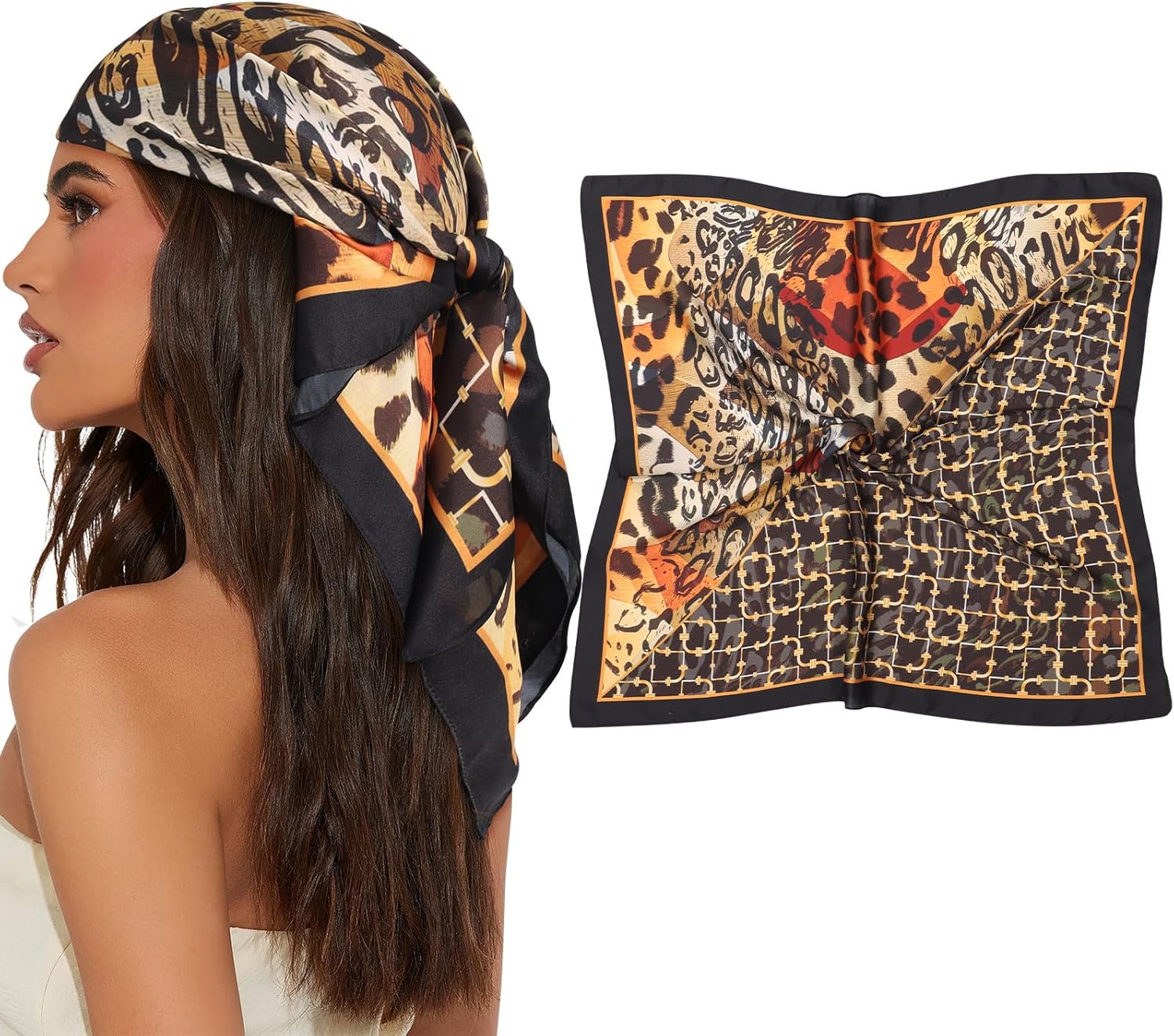 AWAYTR 27.5” Square Satin Head Scarf Hair Scarf for Women's Hair Silk Bandana for Women Silk Head Wrap for Sleeping