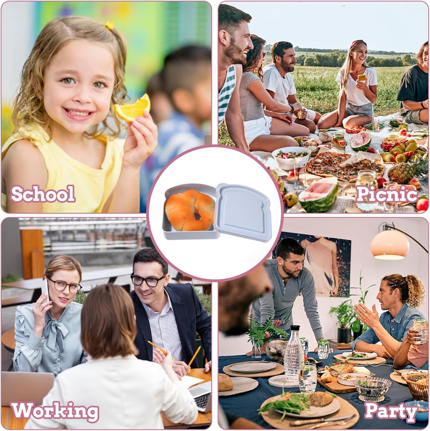 2 Pcs Sandwich Containers Toast-Shaped Sandwich Containers for Lunch Boxes Plastic Food Storage with Lid Sandwiches Holder Bread Boxes BPA Free Reusable Microwave Dishwasher Safe for Family - Image 5