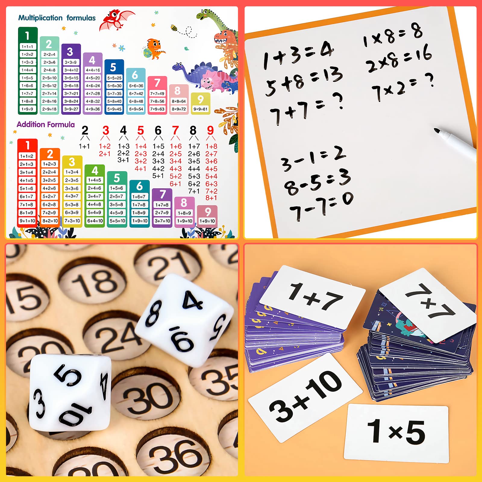 OneNine Jeu de Bord Montessori en Bois Multiplication & Addition 2 en 1, Jeu de Mathématiques 1x1, Apprendre à Calculer, Tableau de Multiplication, Outil d'enseignement de Multiplication par