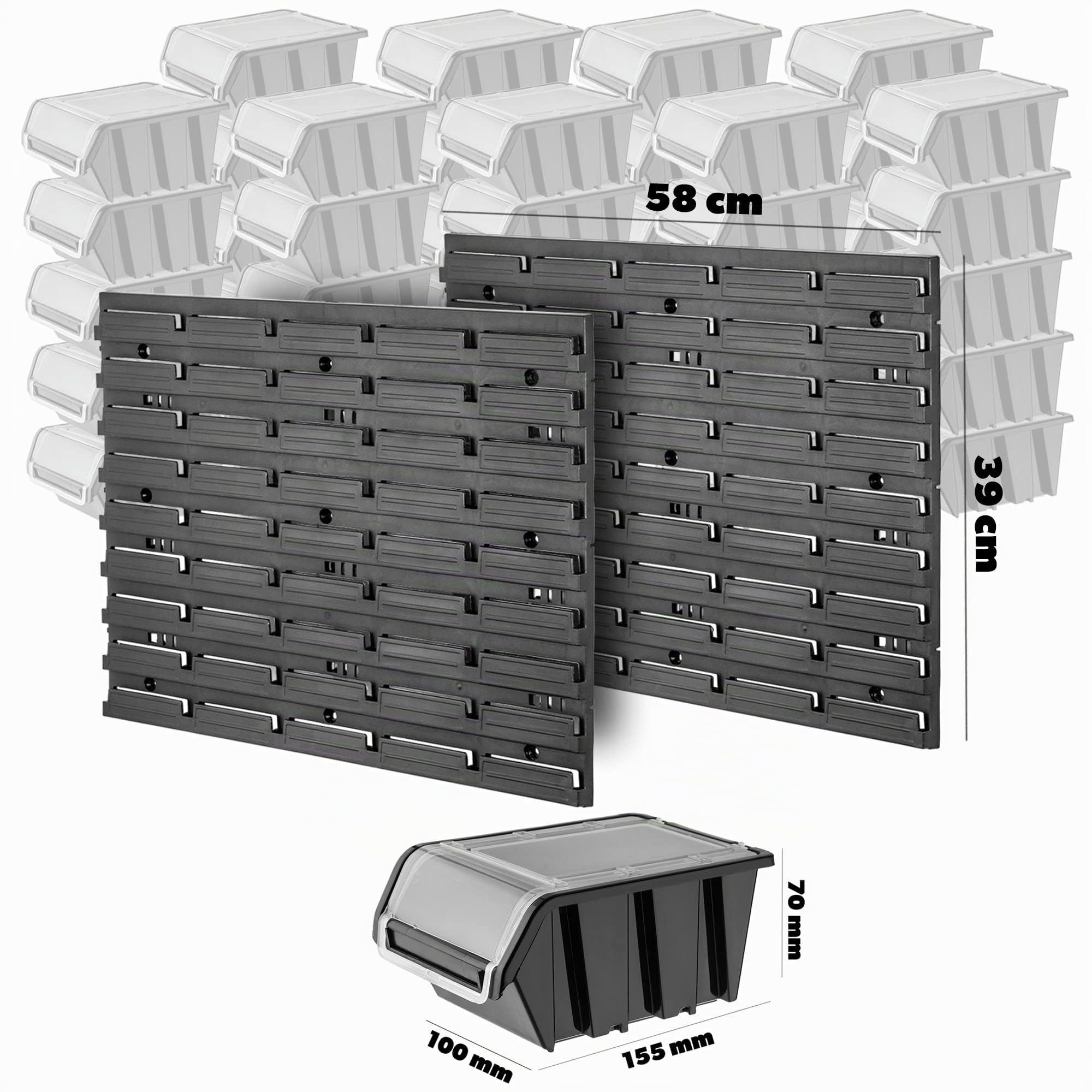 KADAX Mensola da officina, 58 x 78 cm, sistema di stoccaggio in plastica robusta, resistente ai raggi UV, pannelli da parete espandibili, per garage (nero, 50 pezzi) (K7717)