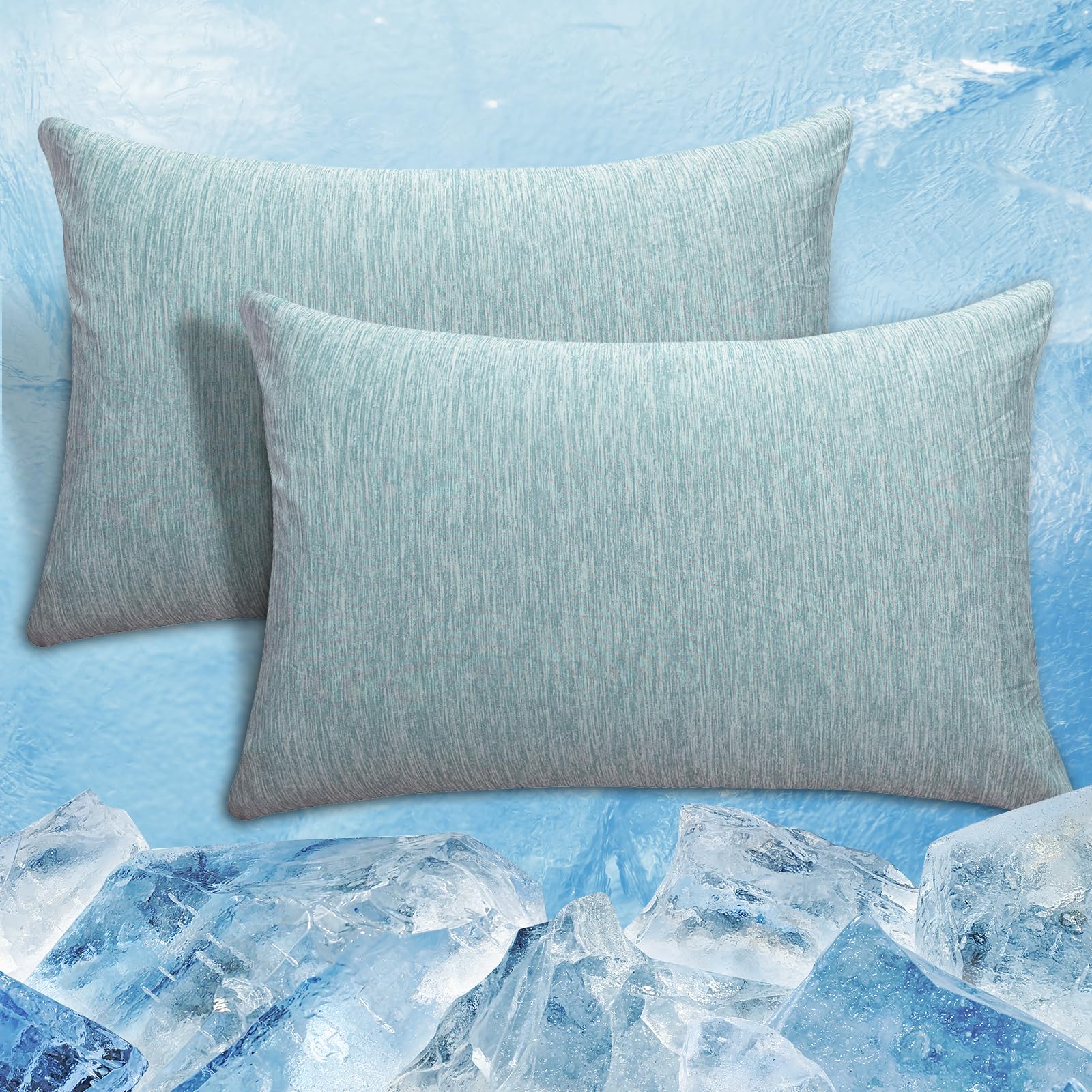 Cooling Pillow Cases Zipper Pillow Covers Q-Max > 0.45 Zippered Pillowcases for Hot Sleepers Night Sweats, Soft, Breathable, Skin-Friendly, Pillow covers 2 Pack King Size, 50 X 90 CM, Green