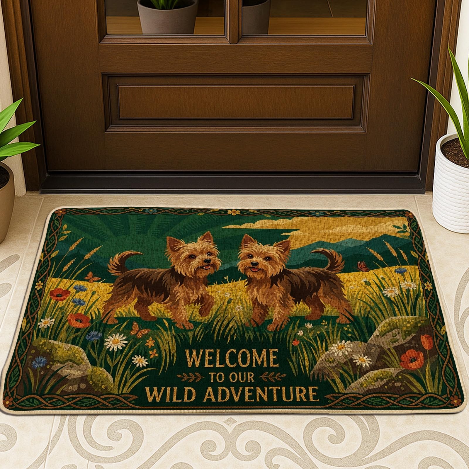 Paillasson pour chien lavable et herbe naturelle été | Tapis entrée bas profil vert 73x43 cm