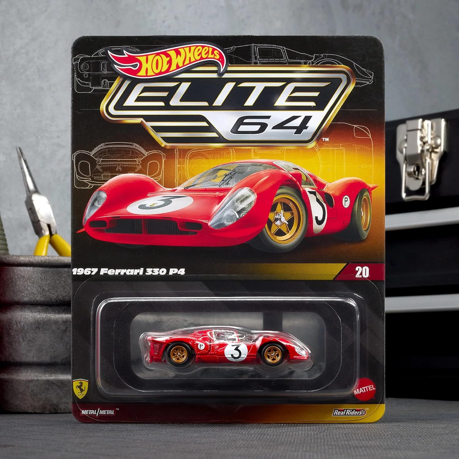 Hot Wheels Elite 64 1967 Ferrari 330 P4 – 1:64 Scale Premium Die-Cast Collector Car, Red Rosso Corsa with Opening Rear Clamshell & Real Riders Wheels