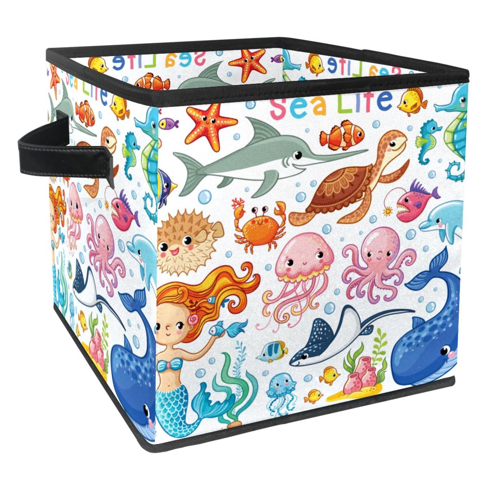 Boîte de rangement pliable avec poignées et motif sirène pour étagère et maison