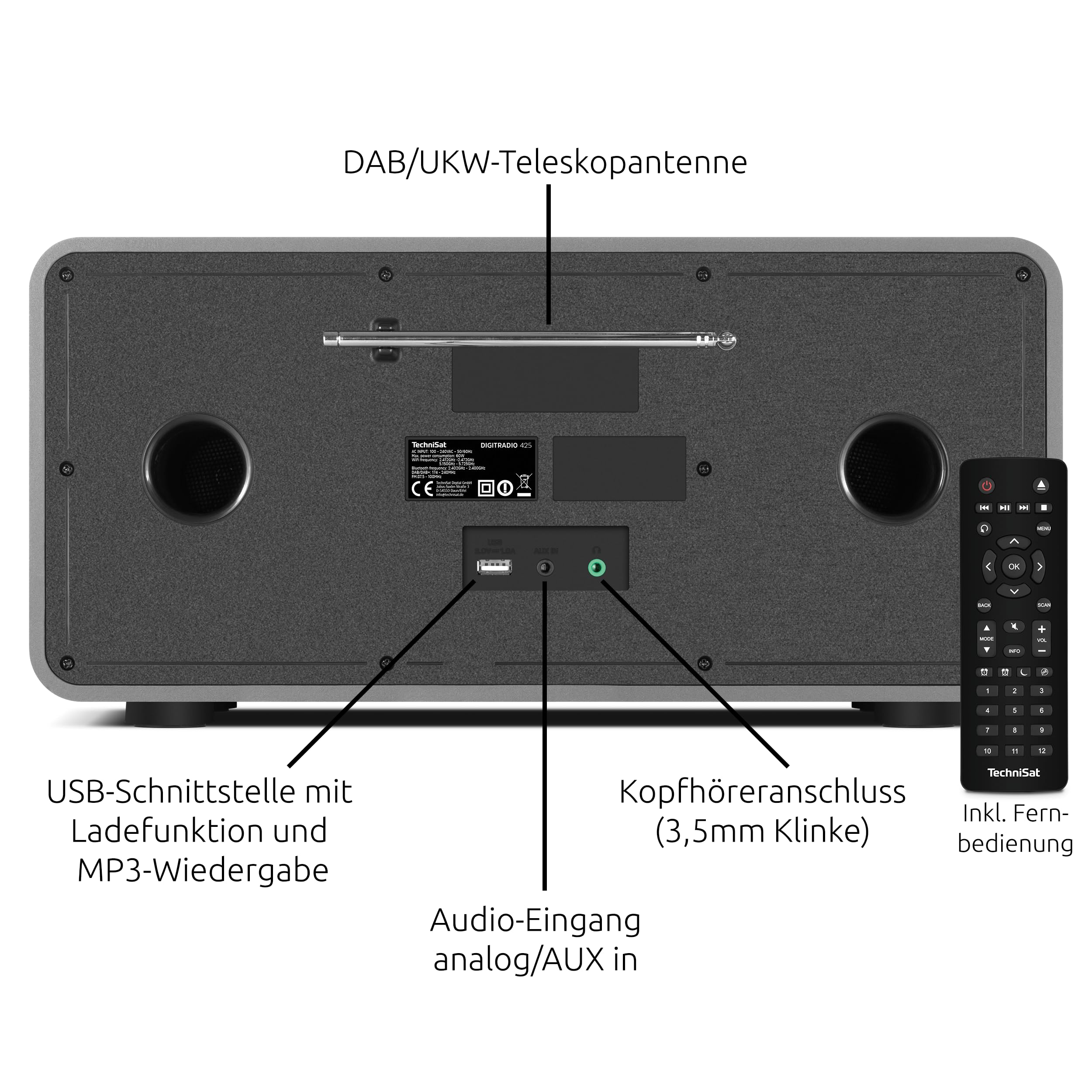 TechniSat DIGITRADIO 425 - Premium Radio mit 40 Watt Stereo Lautsprecher (DAB+, WLAN Internetradio, CD, Bluetooth, großes 4,3 Zoll Farbdisplay, Musik-Streaming, Front aus eloxiertem Aluminium)