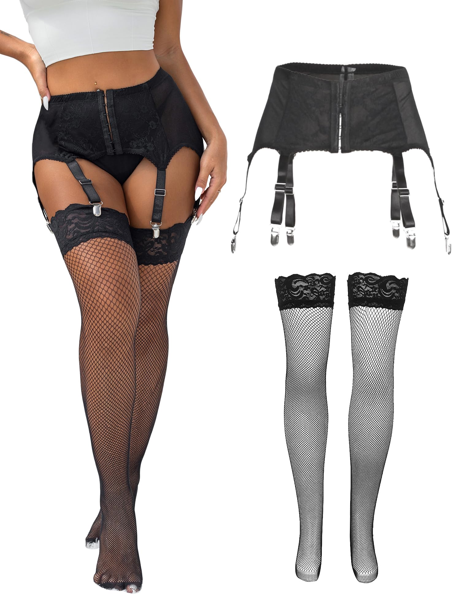 Lace Garter Belts for Thigh Highs Plus Size Suspender Belt Garter Belt Set Sexy Garters Lingerie with 6 Strap Slip