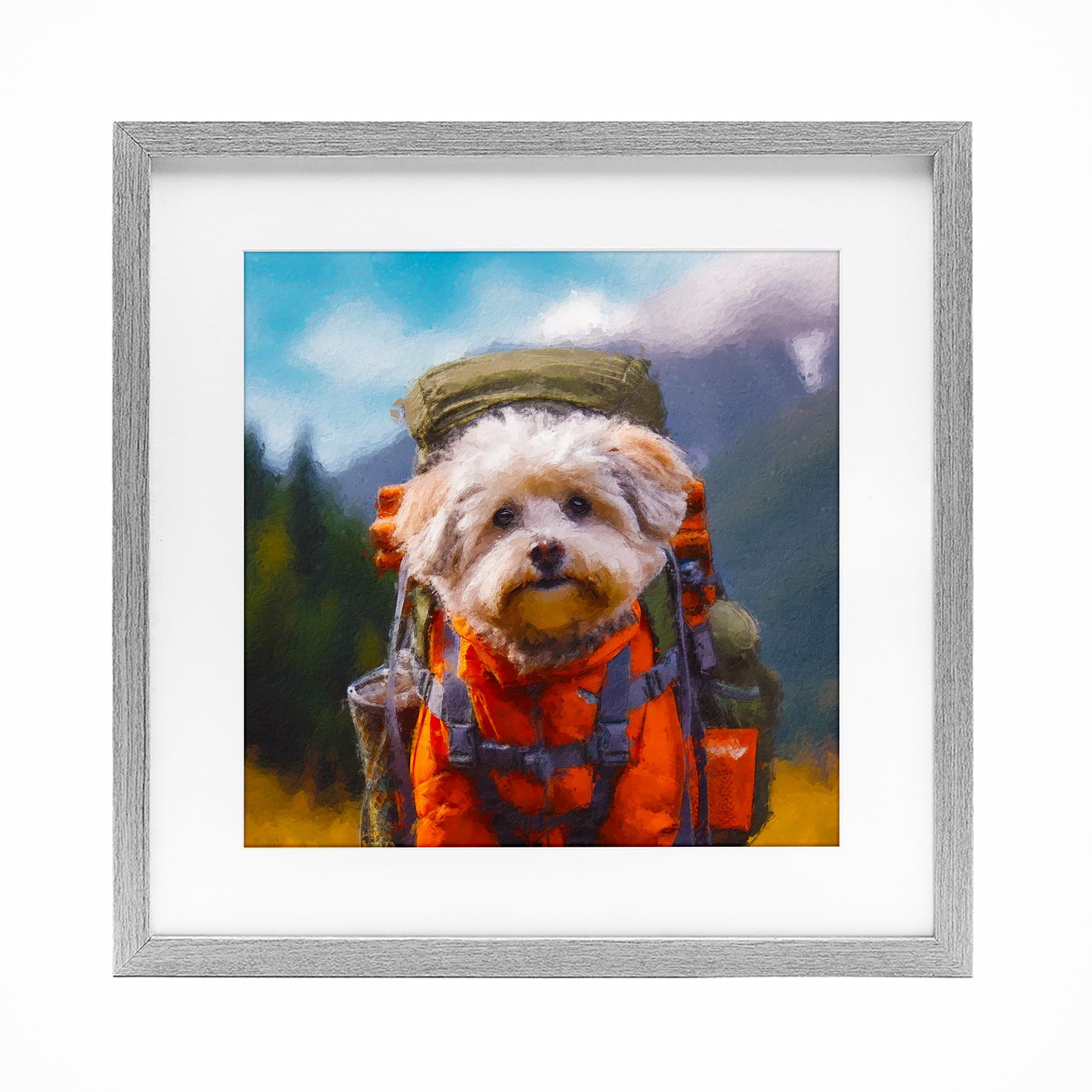 'Adventuring Hiker Dog'| Framed Print Under Glass