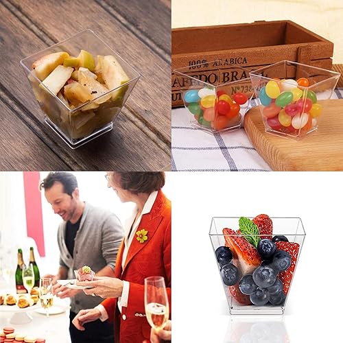 Miniatura 5 de 50 vasos cuadrados de plástico de 2 onzas, mini tazas de postre de 2 onzas, vasos de chupito pequeños transparentes a granel para bebidas,