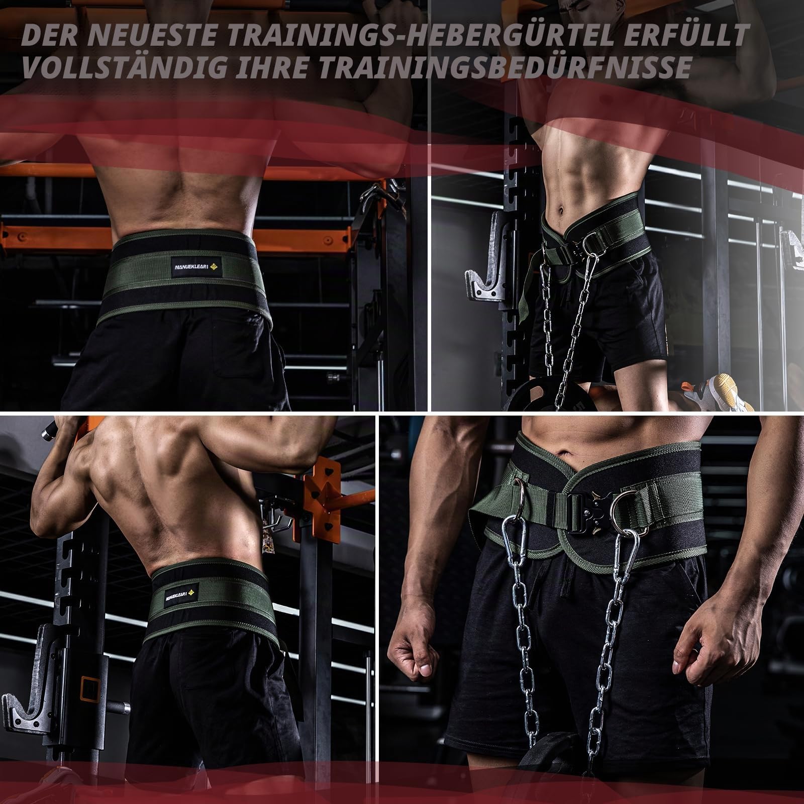 MANUEKLEAR Dip-Gürtel, Gewichtsgürtel, Fitness-Gürtel für Männer und Frauen, robuster Dip-Powerlifting-Gürtel mit Kette, 101,6 cm, Kreuzheben für Kniebeugen, Klimmzüge, Workout